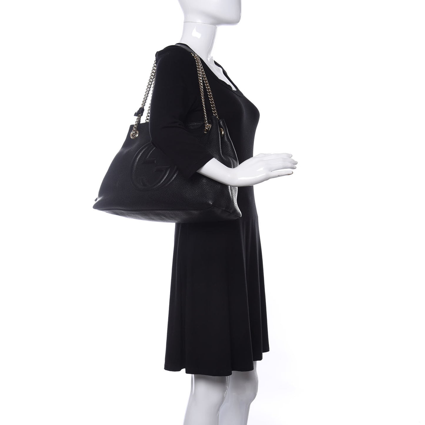 Pebbled Calfskin Medium Soho Chain Shoulder Bag Black