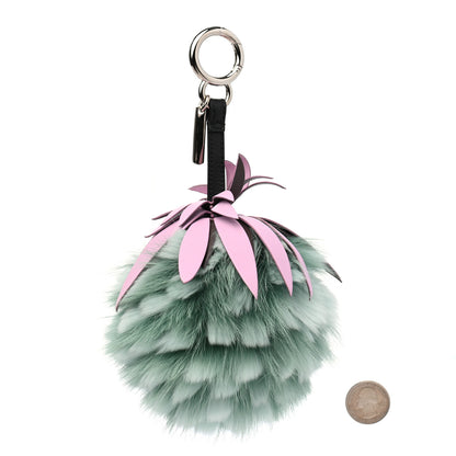 Fendi Fox Rabbit Fur Nappa Pineapple Bag Charm Green 2 of 5