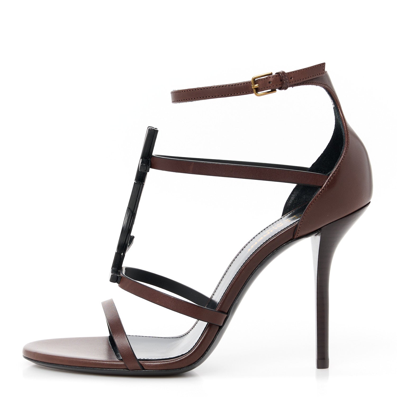 Saint Laurent Calfskin Cassandra 100 Sandals 38.5 Brown 1 of 9