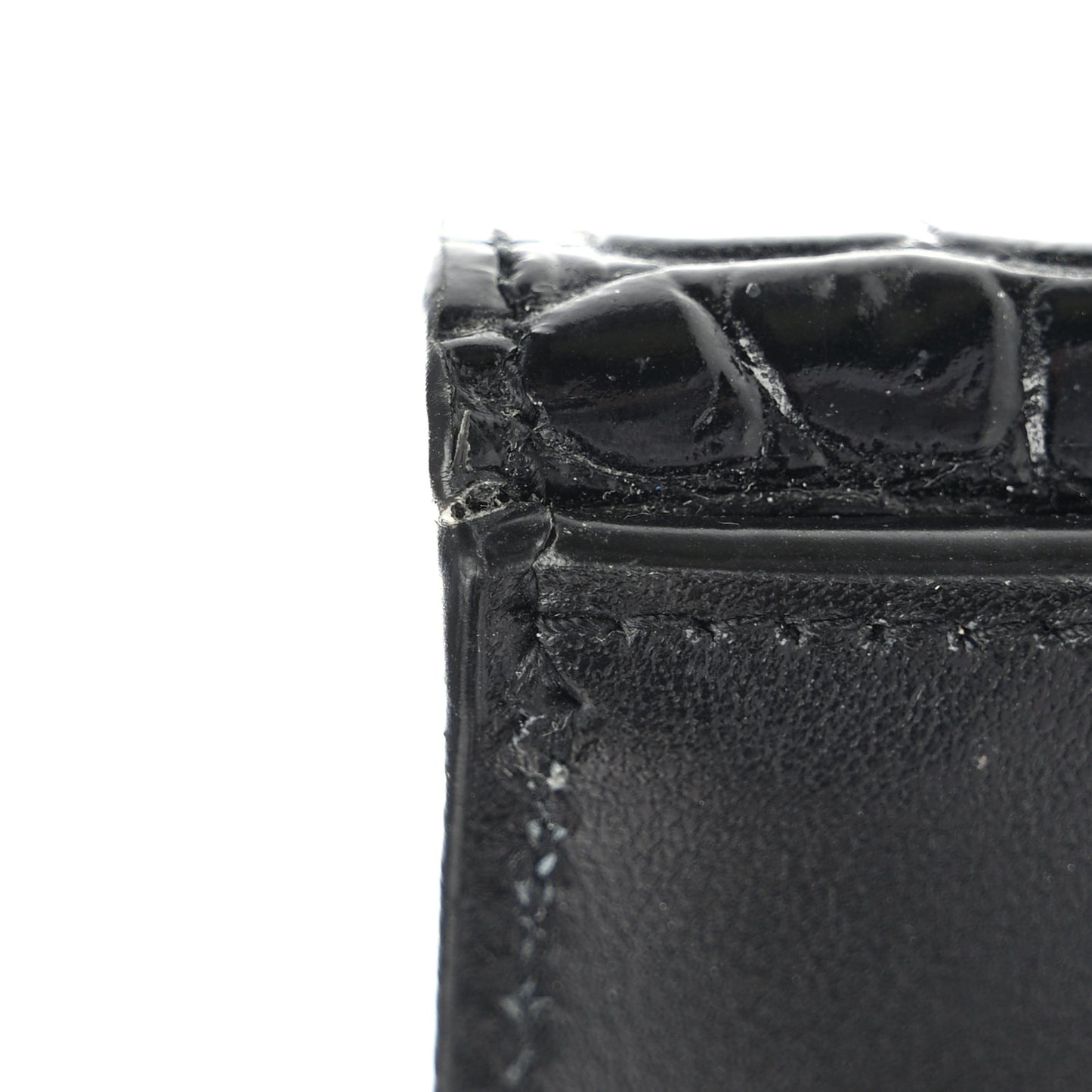 Shiny Calfskin Crocodile Embossed Monogram Uptown Compact Wallet Black