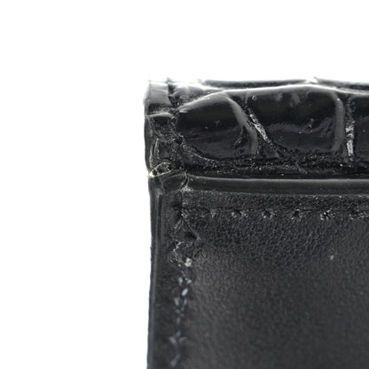 Saint Laurent Shiny Calfskin Crocodile Embossed Monogram Uptown Compact Wallet Black 10 of 13