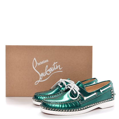 Christian Louboutin Glossy Patent Steckel Spike Flats 39.5 Green Silver 8 of 8