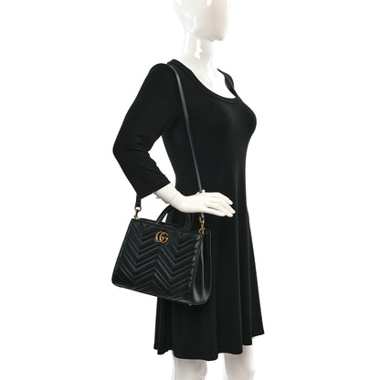 Gucci Calfskin Matelasse Small GG Marmont Tote Black 2 of 12