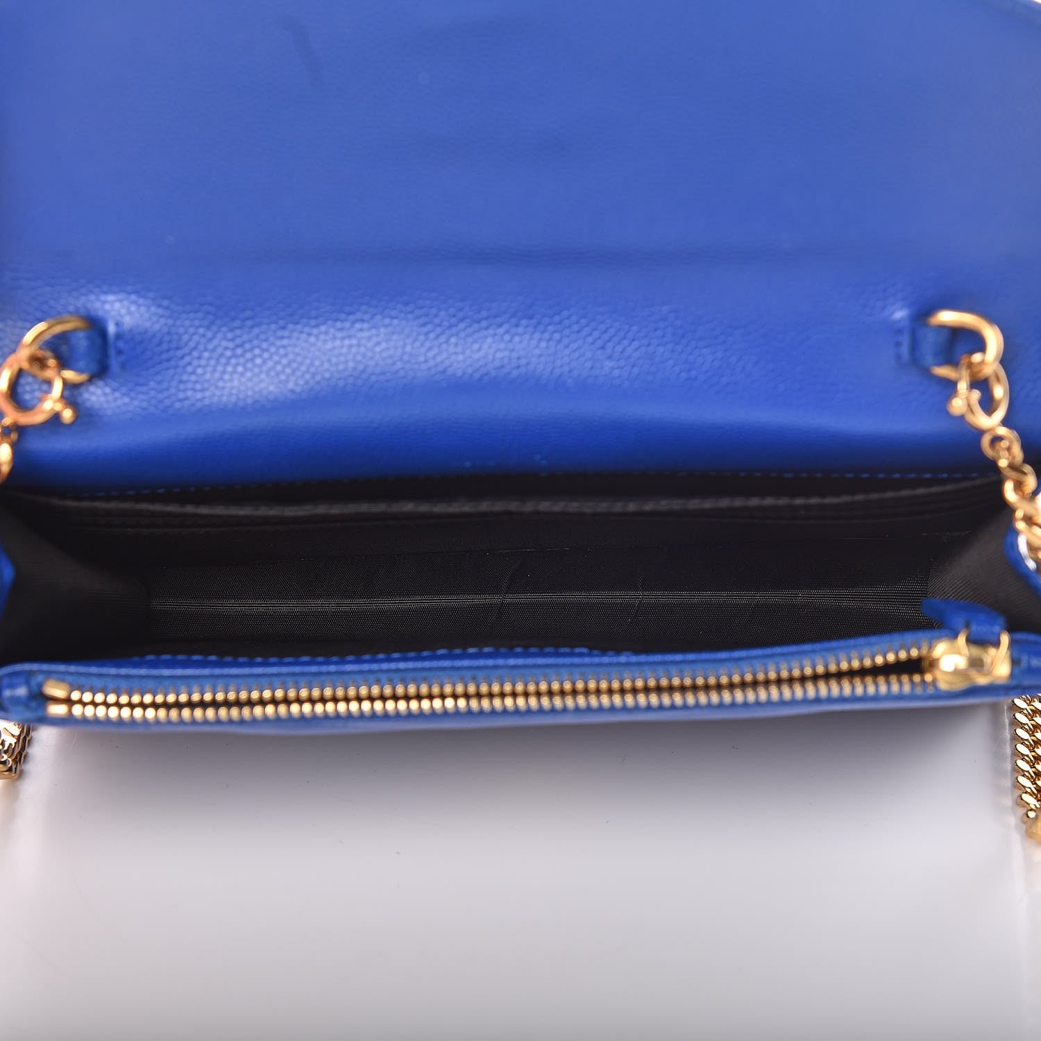 Saint Laurent Grain De Poudre Matelasse Chevron Monogram Envelope Chain Wallet Blue Majorelle 5 of 17