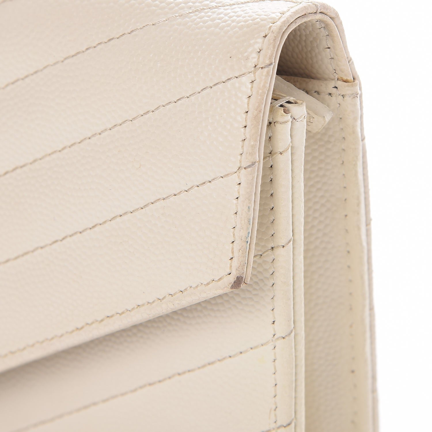 Saint Laurent Grain De Poudre Matelasse Chevron Monogram Envelope Chain Wallet Dove White 9 of 17