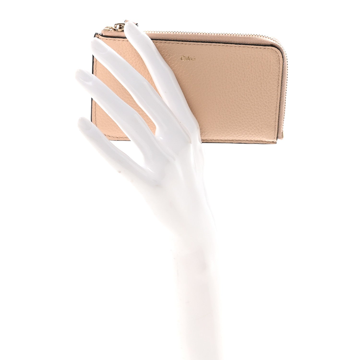 Chloe Grained Calfskin Alphabet Zip Card Holder Cement Pink