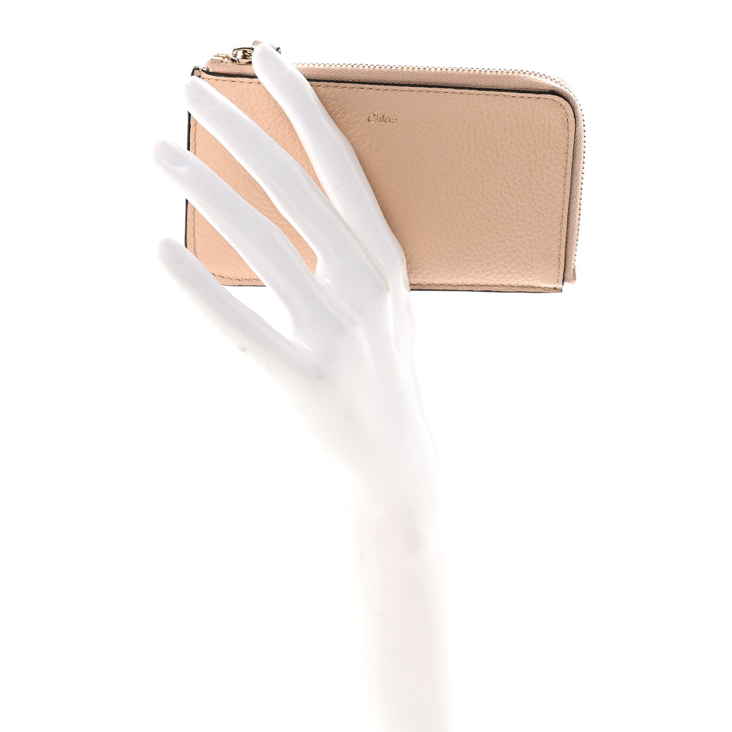 Grained Calfskin Alphabet Zip Card Holder Cement Pink