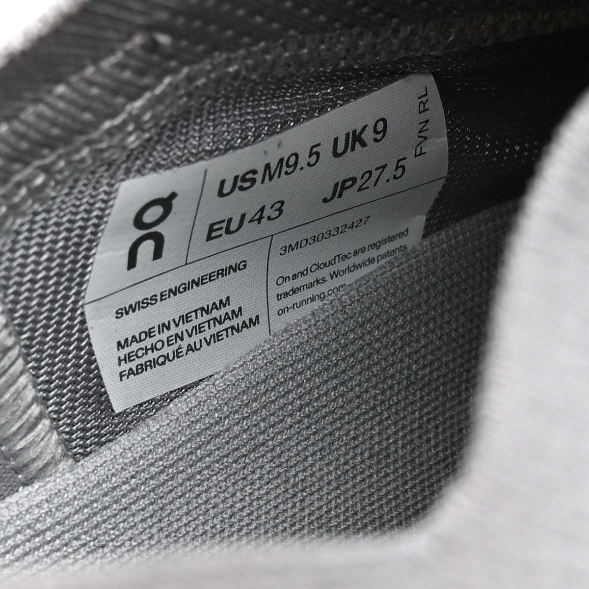 X ON Recycled Polyester Mens Cloudtilt Sneakers 43 Slate Grey