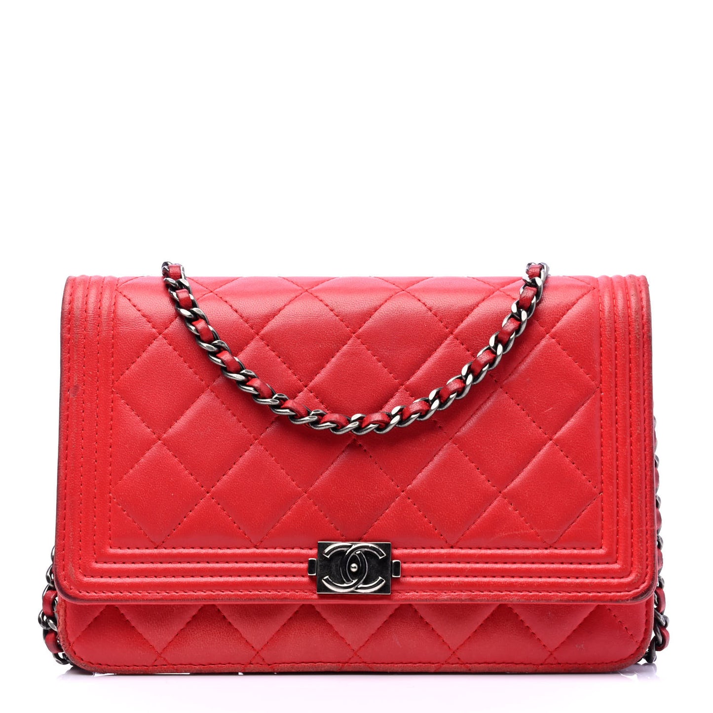 Lambskin Quilted Boy Wallet On Chain WOC Red