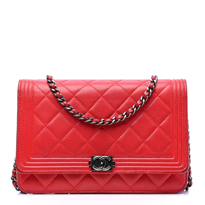 Chanel Lambskin Quilted Boy Wallet On Chain WOC Red 1 of 6