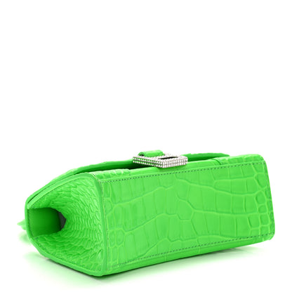 Balenciaga Shiny Calfskin Strass Crocodile Embossed Hourglass Top Handle Bag XS Fluo Green 4 of 14