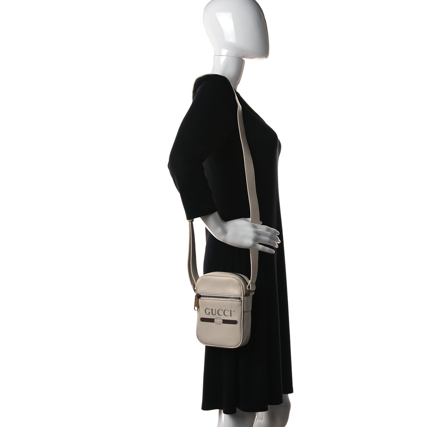 Grained Calfskin Mini Logo Messenger Bag White