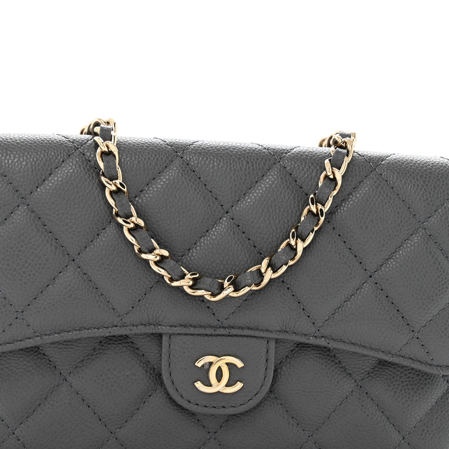 Chanel Caviar Quilted Flap Phone Holder With Chain Grey 10 of 14