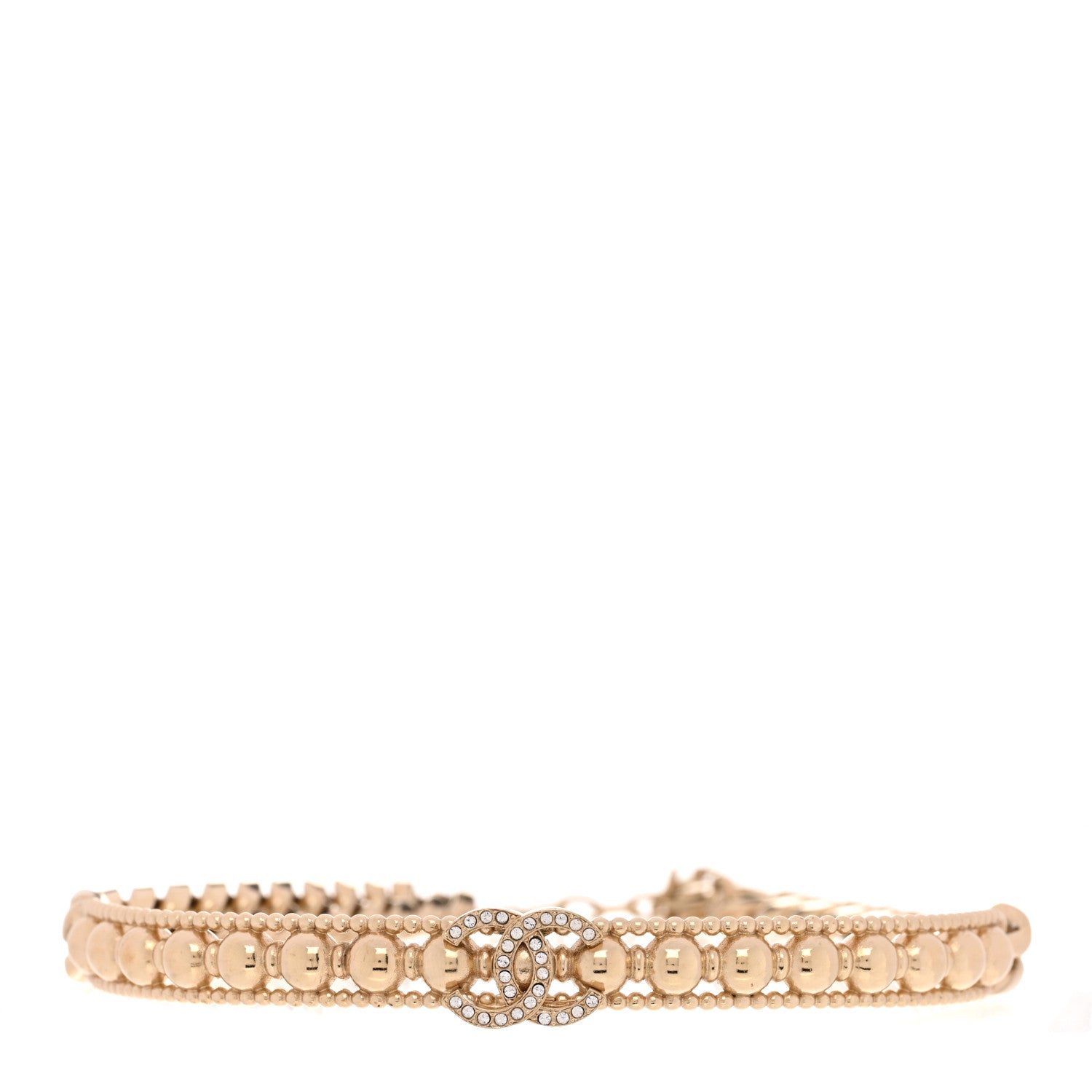 Chanel Metal Crystal Bead Chain Link CC Choker Necklace Gold 1 of 5