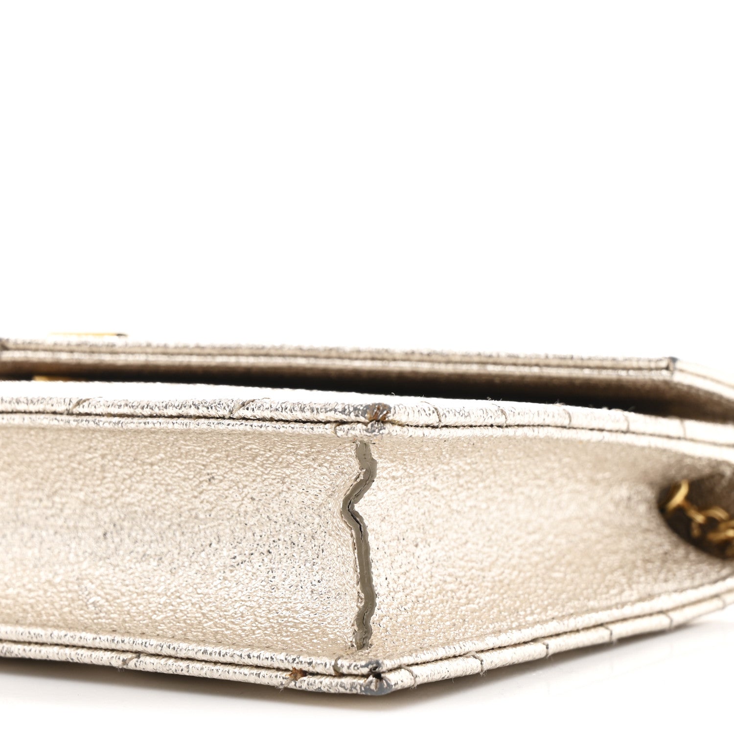 Saint Laurent Metallic Crackled Calfskin Matelasse Chevron Monogram Envelope Chain Wallet Gold 10 of 13