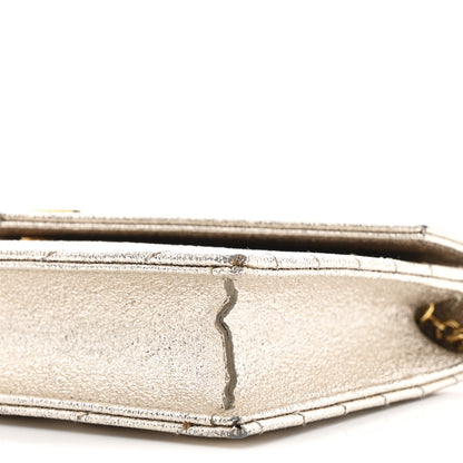 Saint Laurent Metallic Crackled Calfskin Matelasse Chevron Monogram Envelope Chain Wallet Gold 10 of 13
