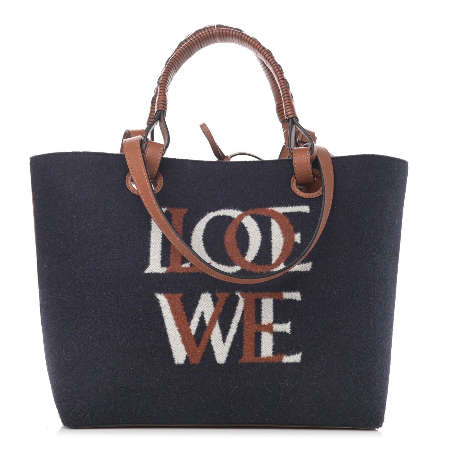 Loewe Wool Calfskin Small Love Anagram Tote Navy Tan 1 of 10