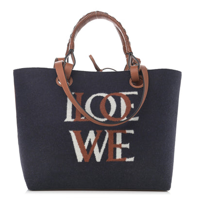 Loewe Wool Calfskin Small Love Anagram Tote Navy Tan 1 of 10