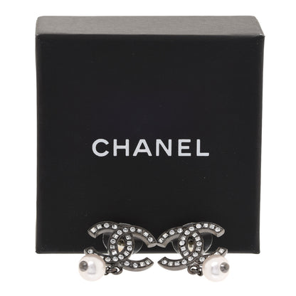 Chanel Ruthenium Crystal Pearl CC Drop Earrings 5 of 5
