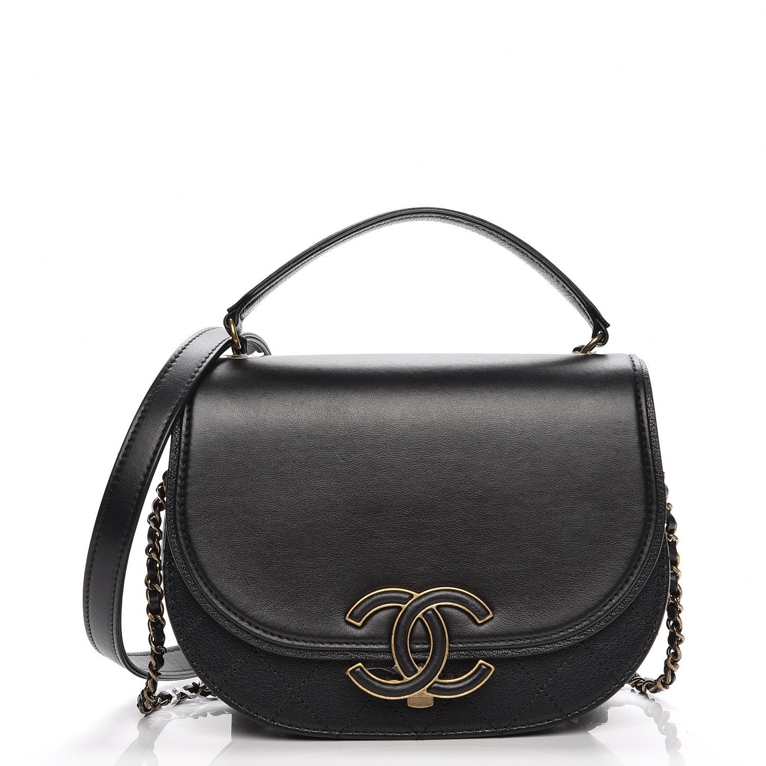 Chanel Shiny Calfskin Goatskin Quilted Small Coco Curve Messenger Flap Black 1 of 8