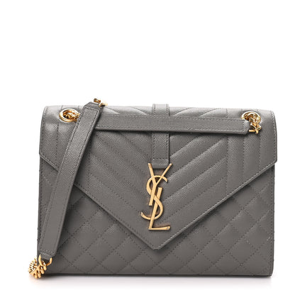 Saint Laurent Grain De Poudre Textured Mixed Matelasse Triquilt Medium Monogram Satchel Fog 1 of 9