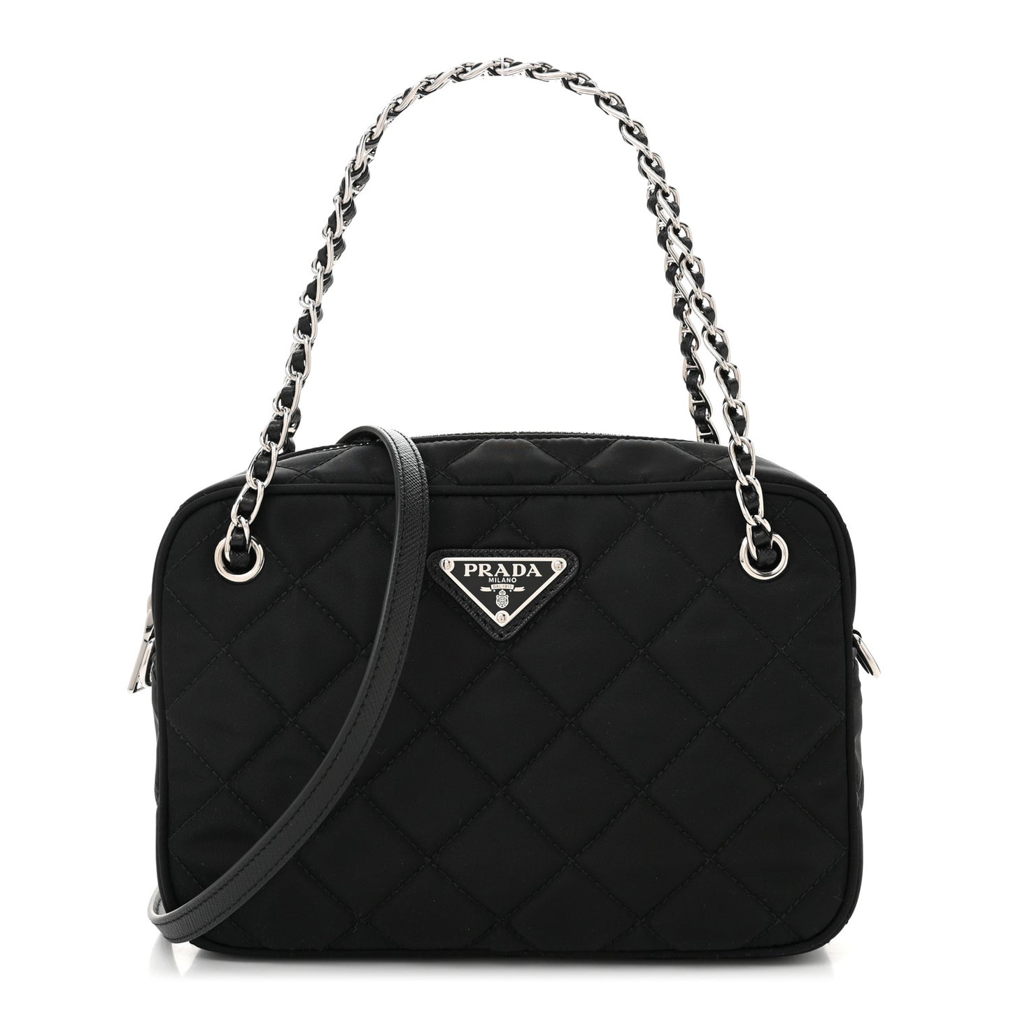 Nylon Tessuto Impuntu Quilted Bandoliera Crossbody Bag Black