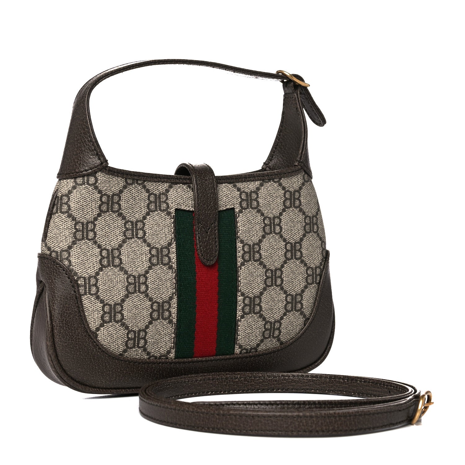 Gucci X BALENCIAGA BB Supreme Monogram Calfskin Web Mini Jackie 1961 Hobo Beige Ebony 3 of 9
