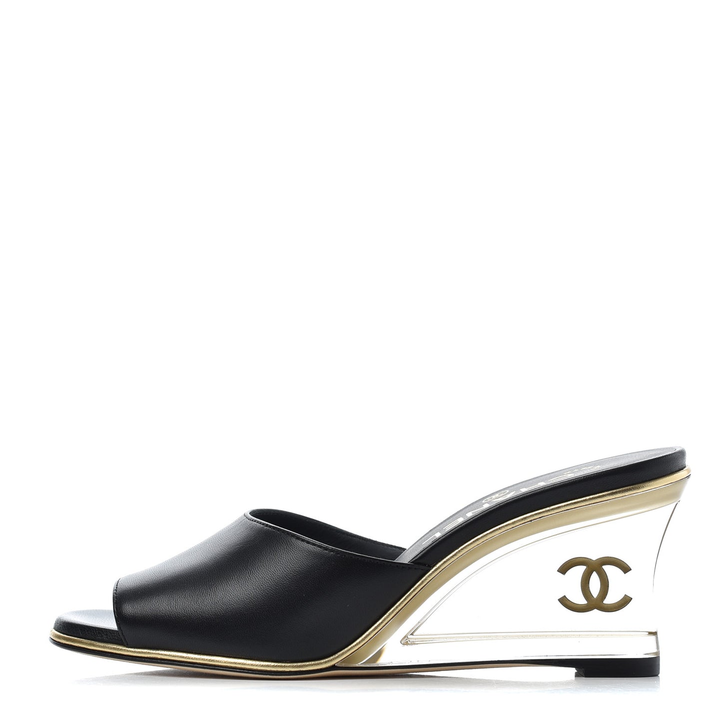 Lambskin Lucite CC Wedge Mules 35.5 Black