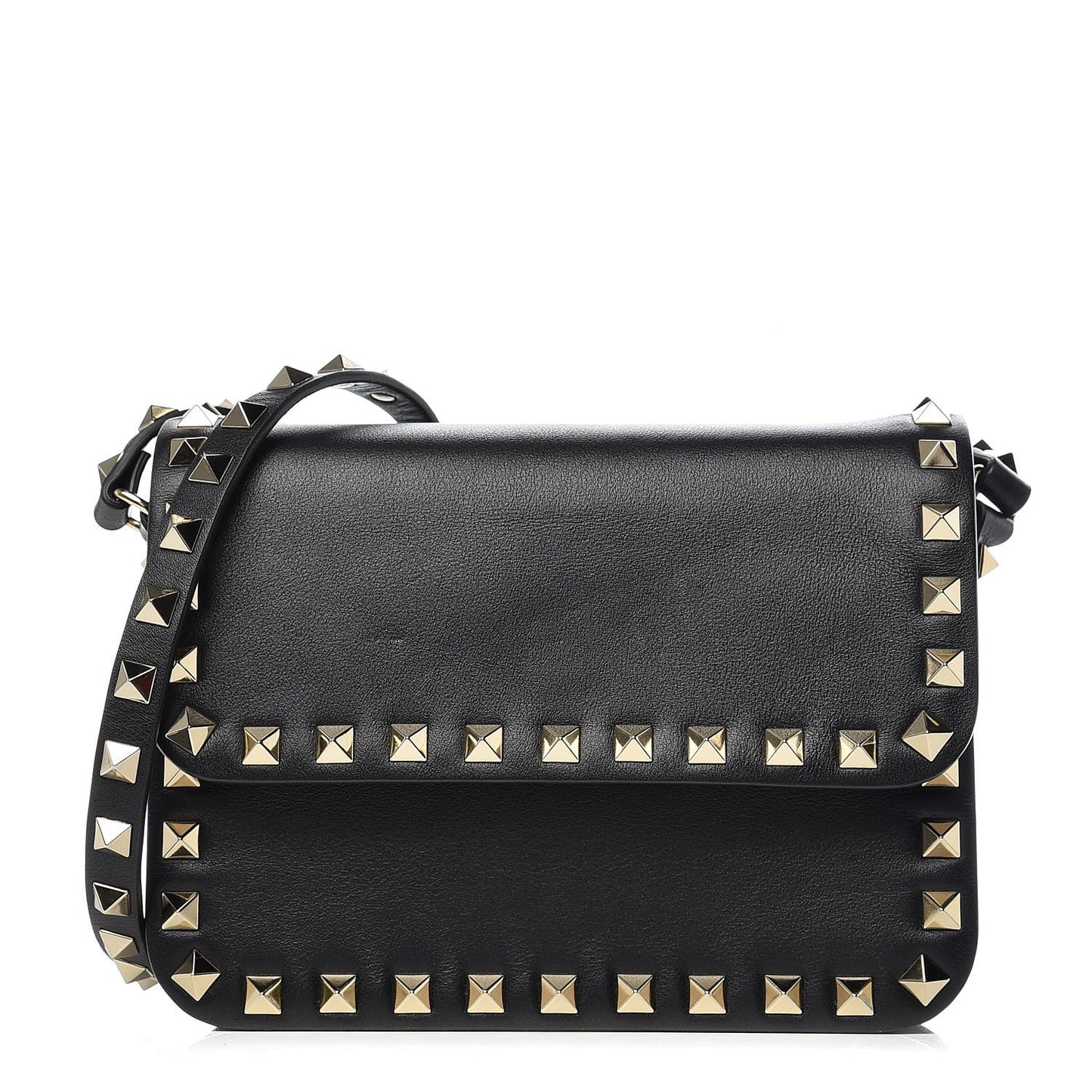 Vitello Rockstud Flap Crossbody Bag Black
