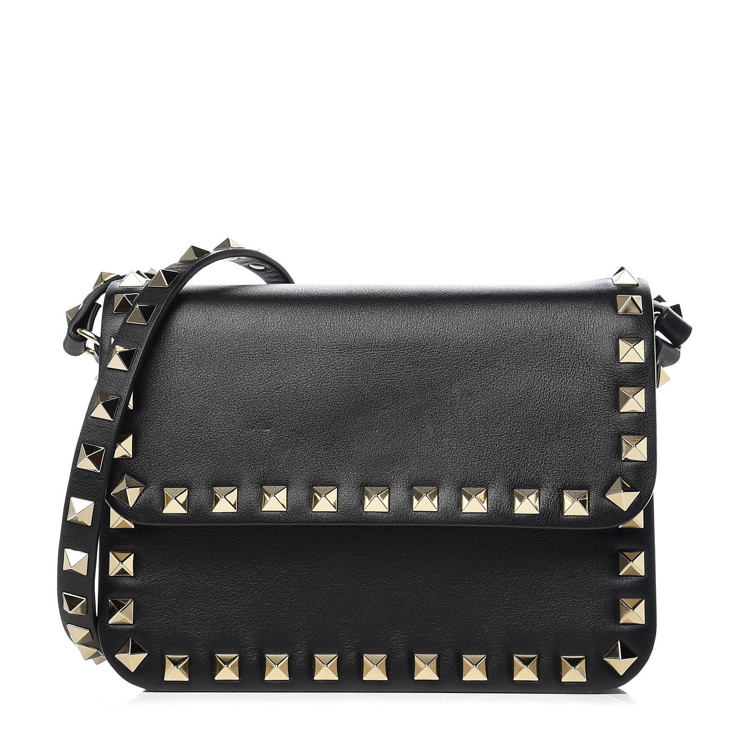 Valentino Garavani Vitello Rockstud Flap Crossbody Bag Black 1 of 9