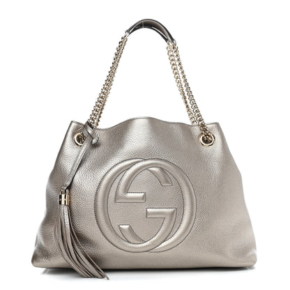 Gucci Metallic Pebbled Calfskin Medium Soho Chain Shoulder Bag Golden Beige 1 of 9