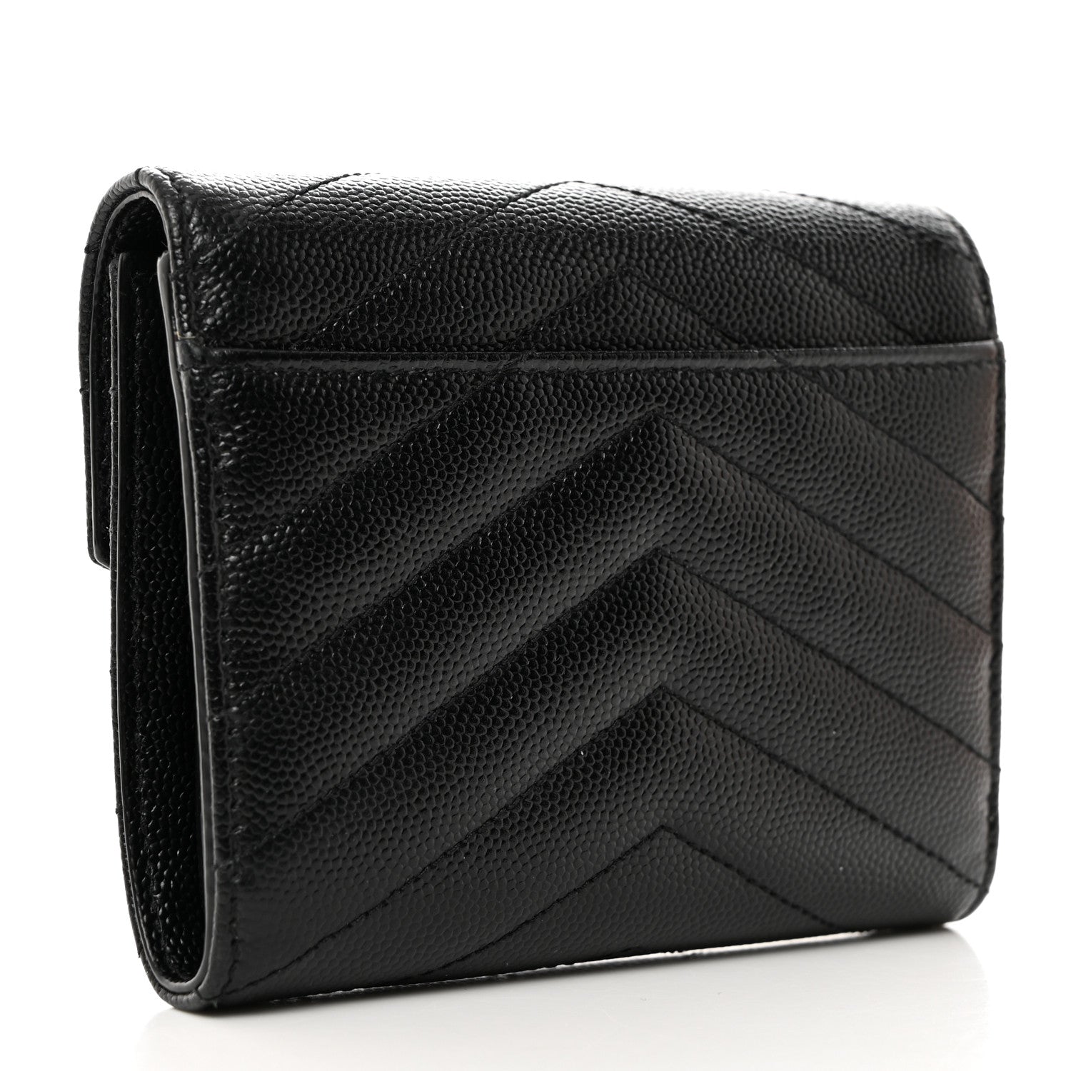 Saint Laurent SAINT LAURENT Grain De Poudre Matelasse Chevron Monogram Compact Tri Fold Wallet Black 3 of 9
