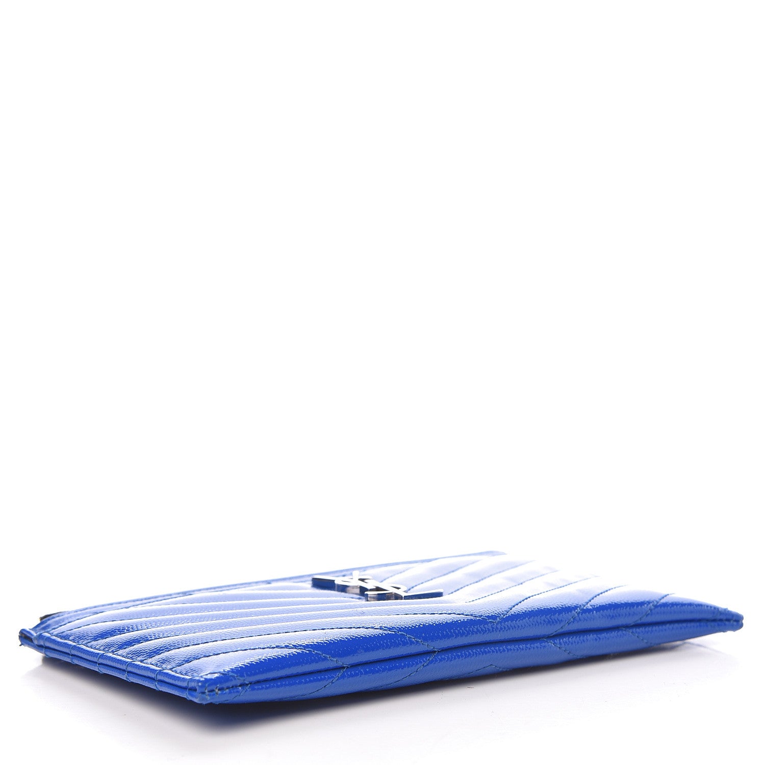 Saint Laurent Grain De Poudre Chevron Monogram Bill Pouch Neon Blue 4 of 7