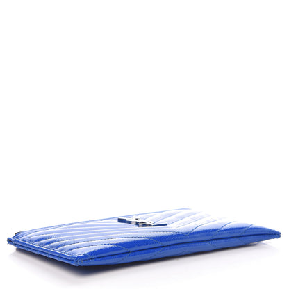 Saint Laurent Grain De Poudre Chevron Monogram Bill Pouch Neon Blue 4 of 7