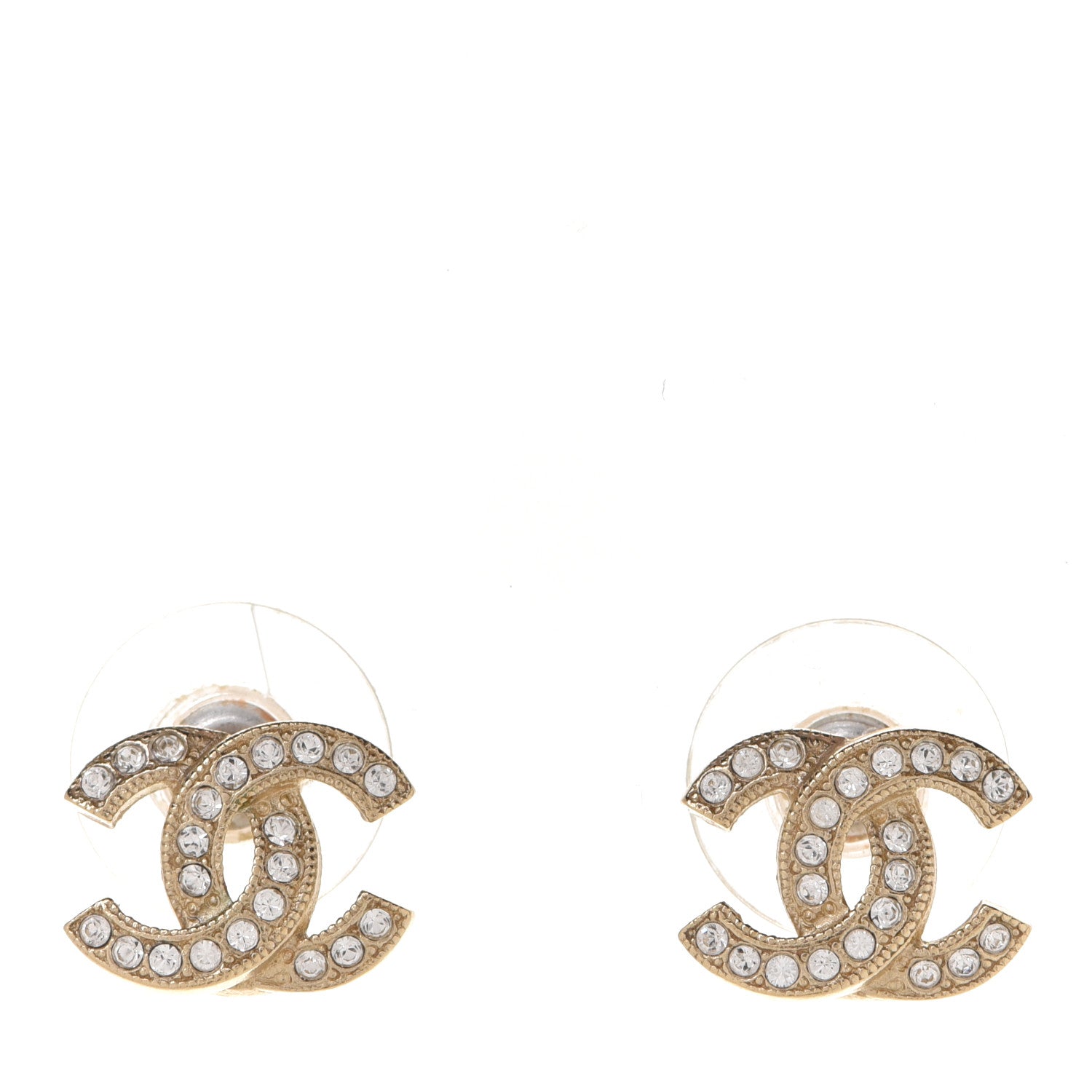 Chanel Crystal Timeless CC Earrings Light Gold 1 of 4