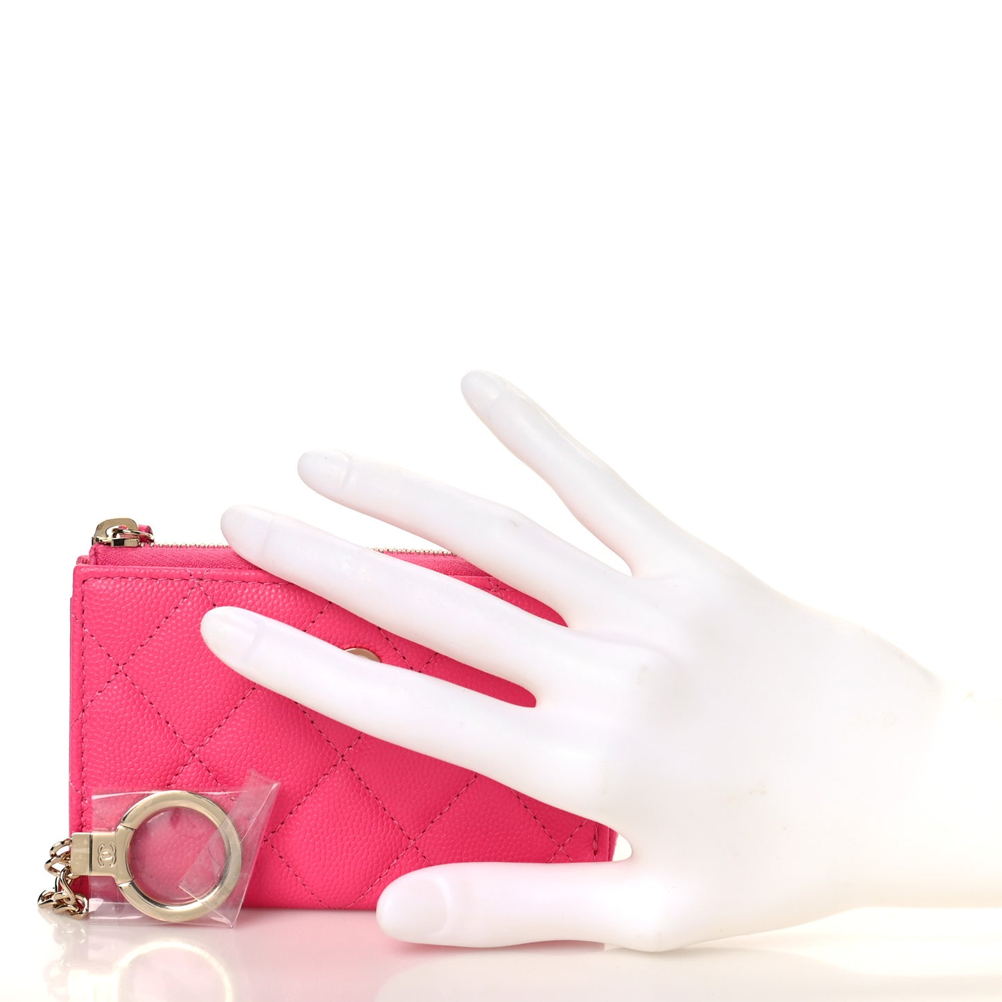 Caviar Quilted Zipped Key Holder Case Pink