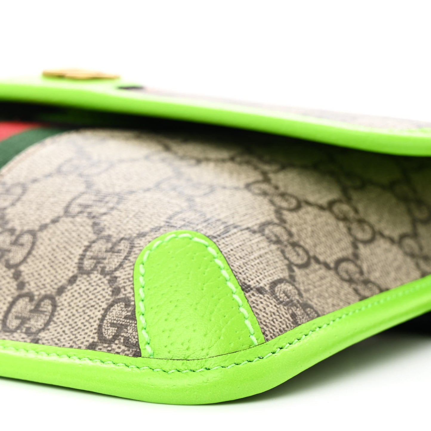 GG Supreme Monogram Web Small Ophidia Belt Bag Beige Ebony Electric Green