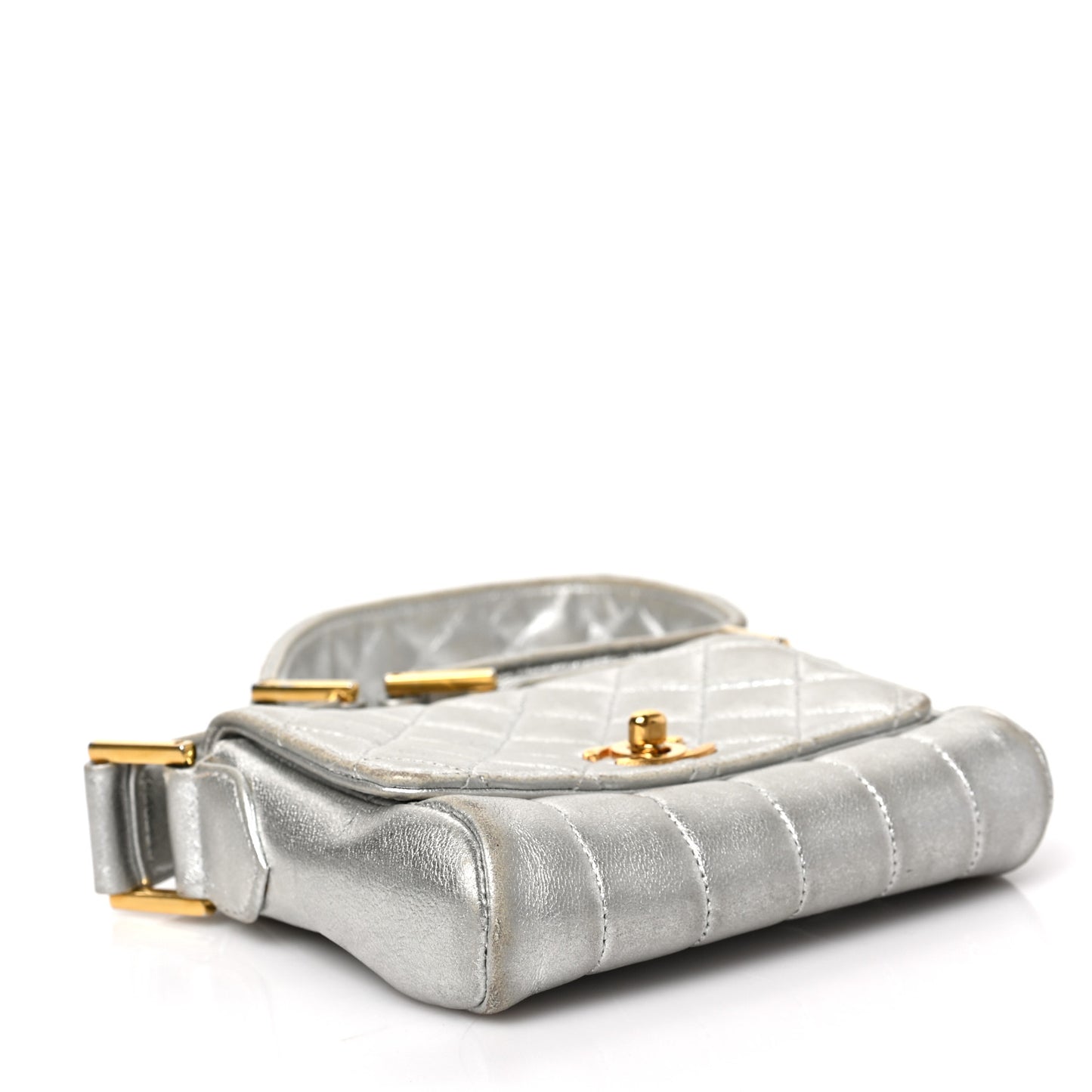 Metallic Lambskin Quilted Micro Flap Silver