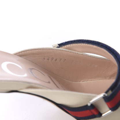 Gucci Malaga Kid Sylvie Web Cross Strap Mid-Heel Slides 39.5 Vintage White 8 of 11