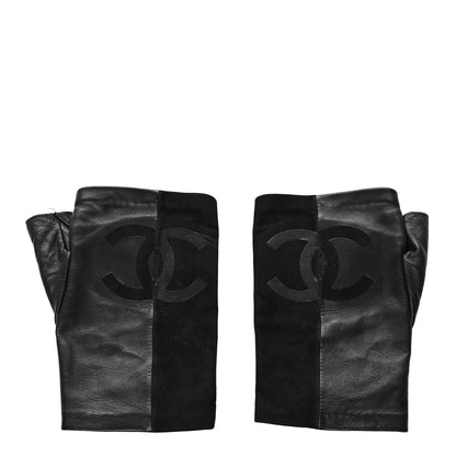 Chanel Suede Lambskin Fingerless CC Gloves 8.5 Black 1 of 5