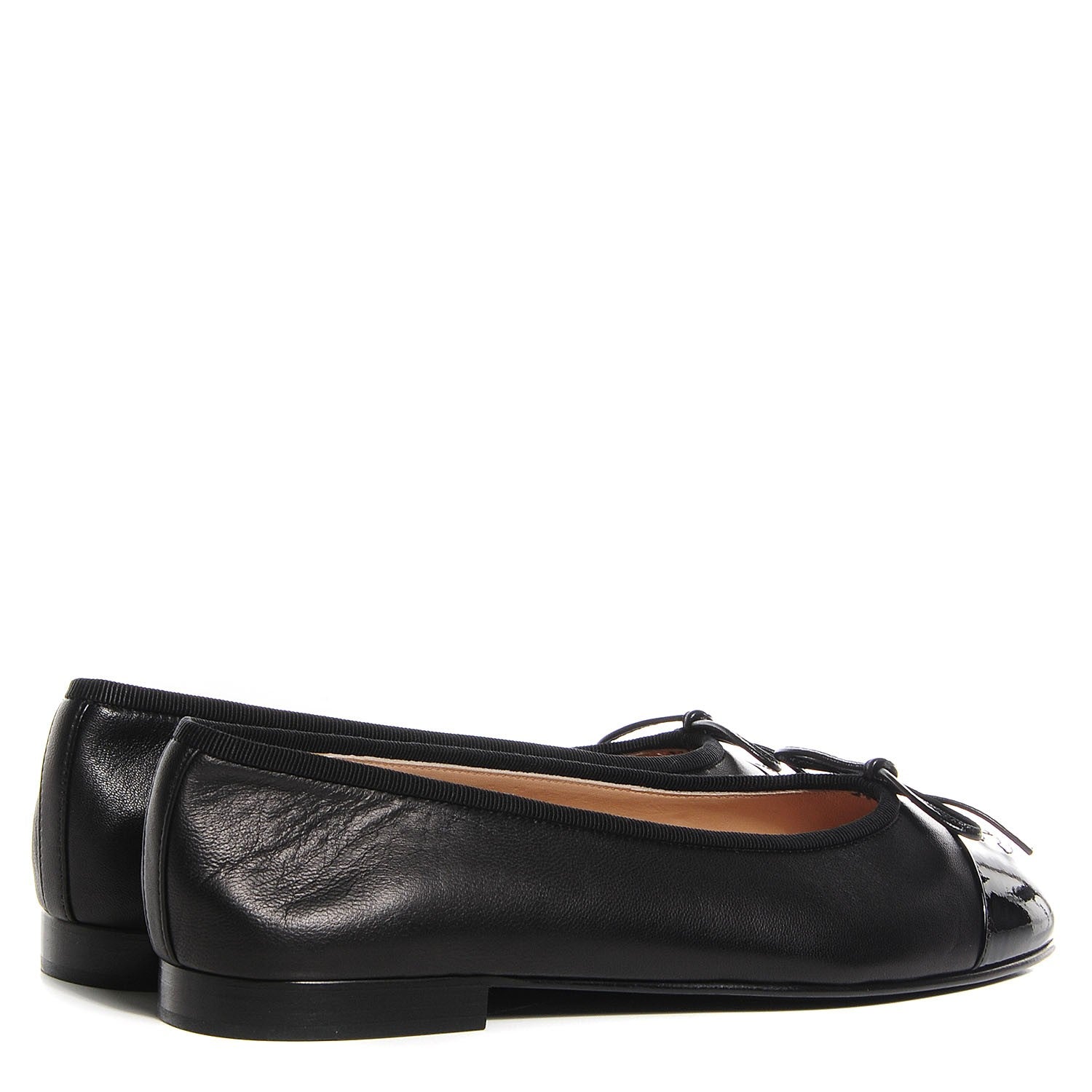 Chanel Leather Patent CC Cap Toe Ballerina Flats 38 Black 4 of 8