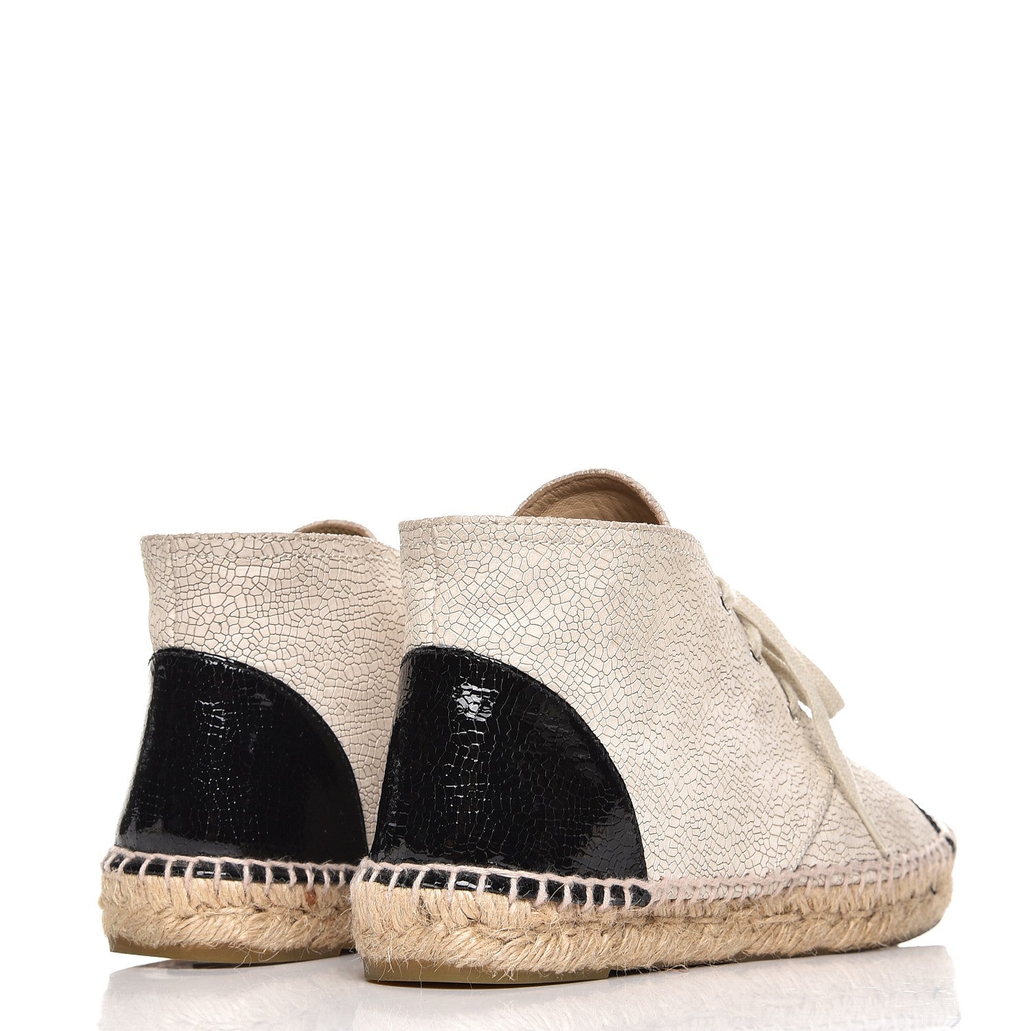 Chanel Crackled Calfskin High Top Espadrilles 40 Light Beige Black 4 of 12