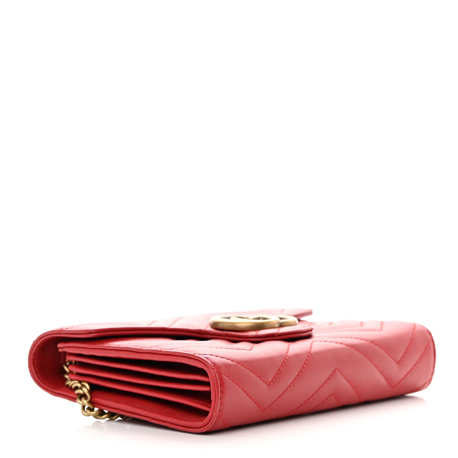 Gucci Calfskin Matelasse GG Marmont Chain Wallet Hibiscus Red 4 of 12