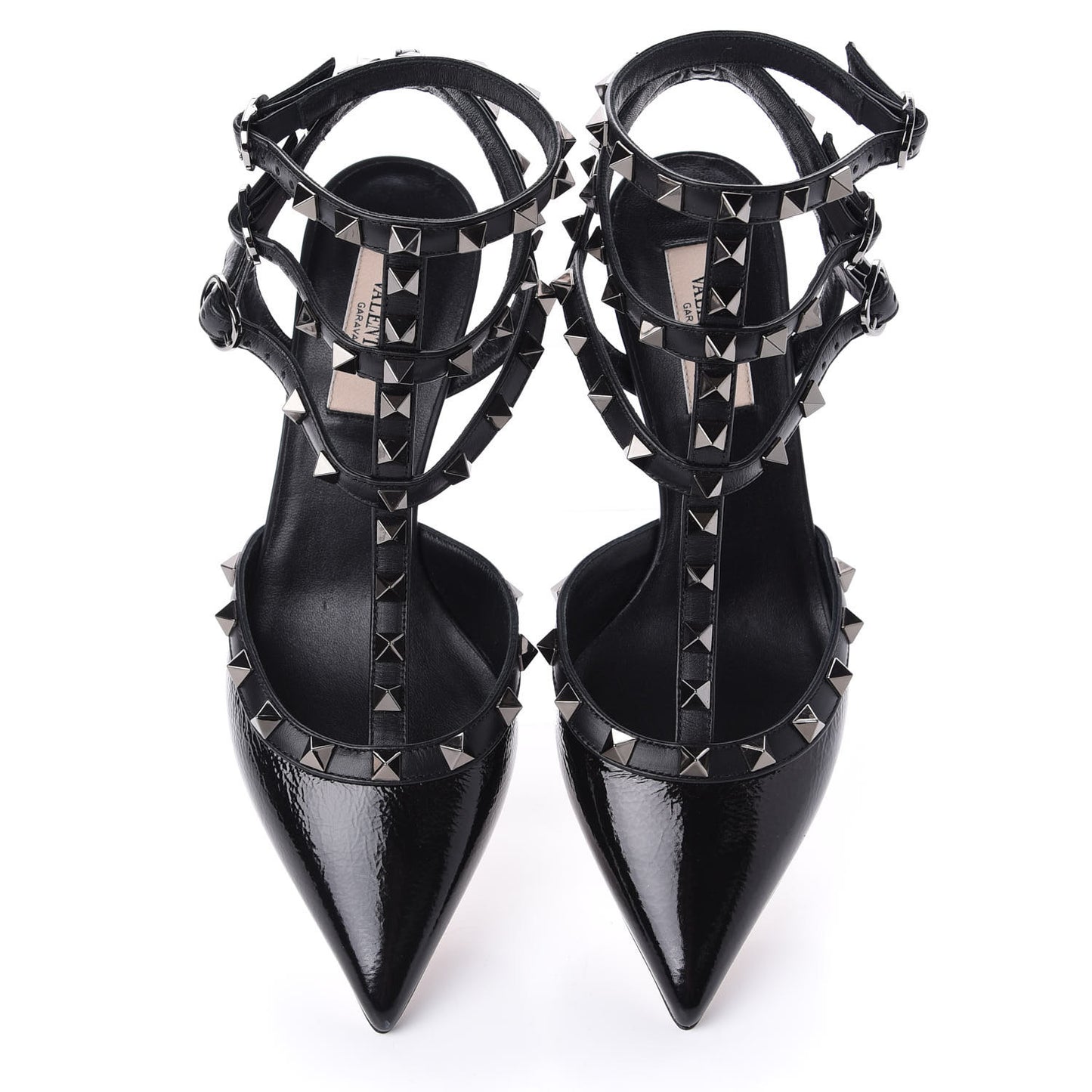 Wrinkled Patent Nappa Rockstud Ankle Strap 65mm Pumps 36.5 Black