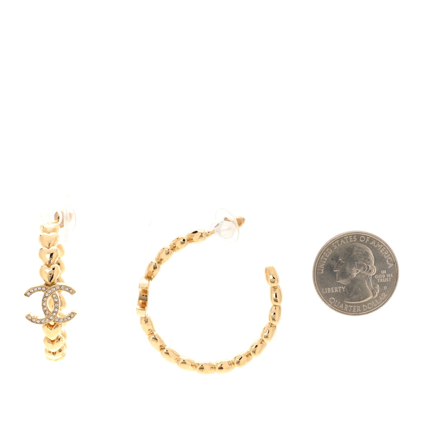 Crystal Heart CC Hoop Earrings Gold