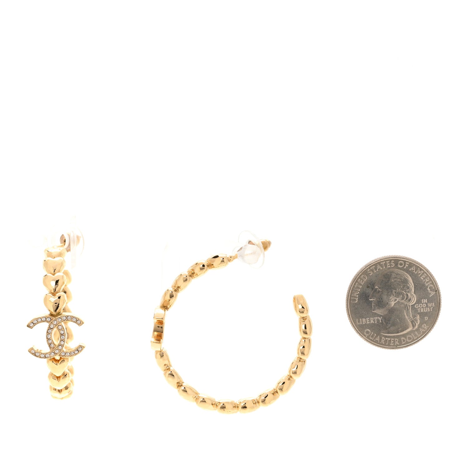 Chanel Crystal Heart CC Hoop Earrings Gold 2 of 5