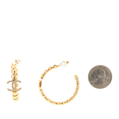 Chanel Crystal Heart CC Hoop Earrings Gold 2 of 5