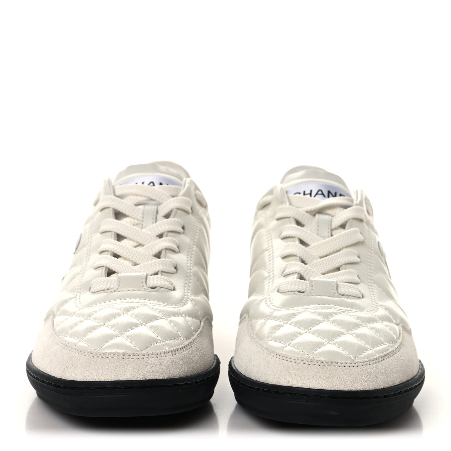 Shiny Calfskin Suede Quilted CC Logo Sneakers 36.5 White