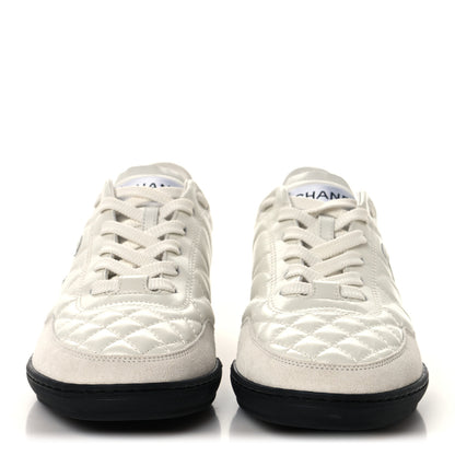 Chanel Shiny Calfskin Suede Quilted CC Logo Sneakers 36.5 White 3 of 9