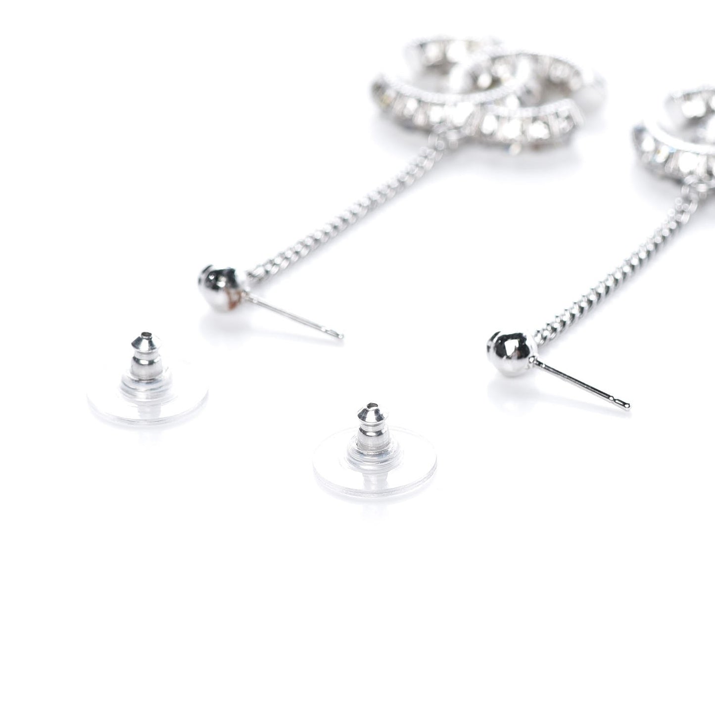 Baguette Crystal CC Drop Earrings Silver